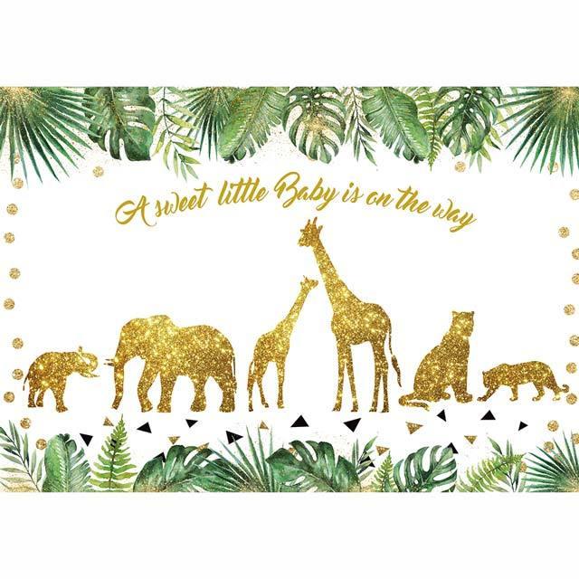 Allenjoy Jungle Golden Animal Tropical Palm Leaves Baby Shower Backdrop - Allenjoystudio