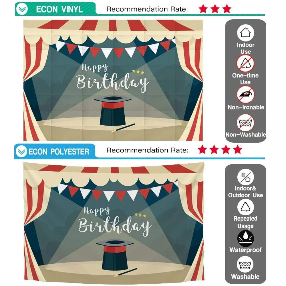 Allenjoy Kids Background for Circus Tent Red White Banner Magic Hat Happy Birthday - Allenjoystudio
