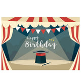 Allenjoy Kids Background for Circus Tent Red White Banner Magic Hat Happy Birthday
