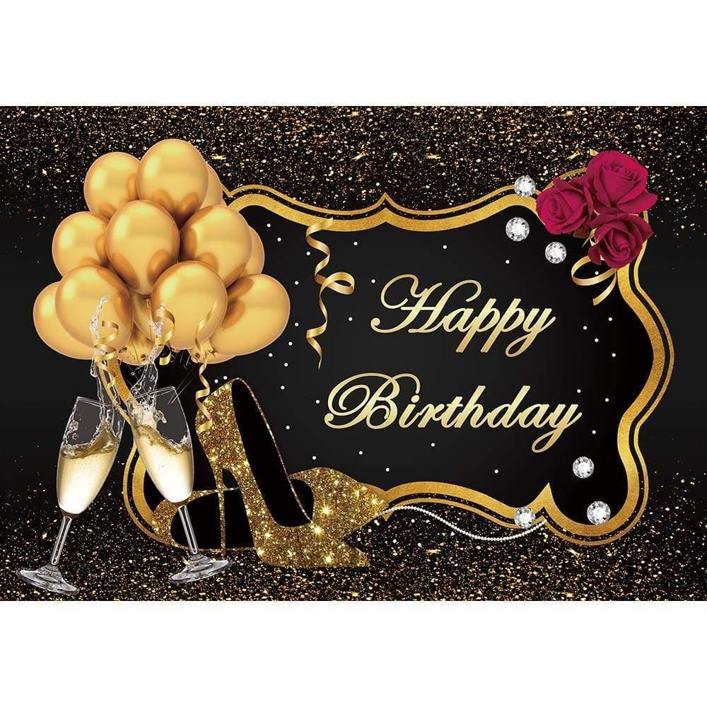 Allenjoy 60th Gold Heels Champagne Glass Black Birthday Backdrop - Allenjoystudio