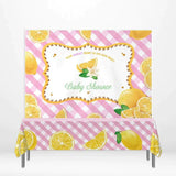 Allenjoy Lemon Pink Checkered Banner Tablecloth for Baby Shower