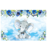 Allenjoy Little Baby Elephant Watercolor Flower Backdrop