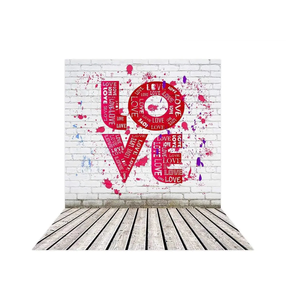 Allenjoy LOVE Graffiti White Brick Wall Wooden Floor Valentine Backdrop - Allenjoystudio