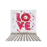 Allenjoy LOVE Graffiti White Brick Wall Wooden Floor Valentine Backdrop