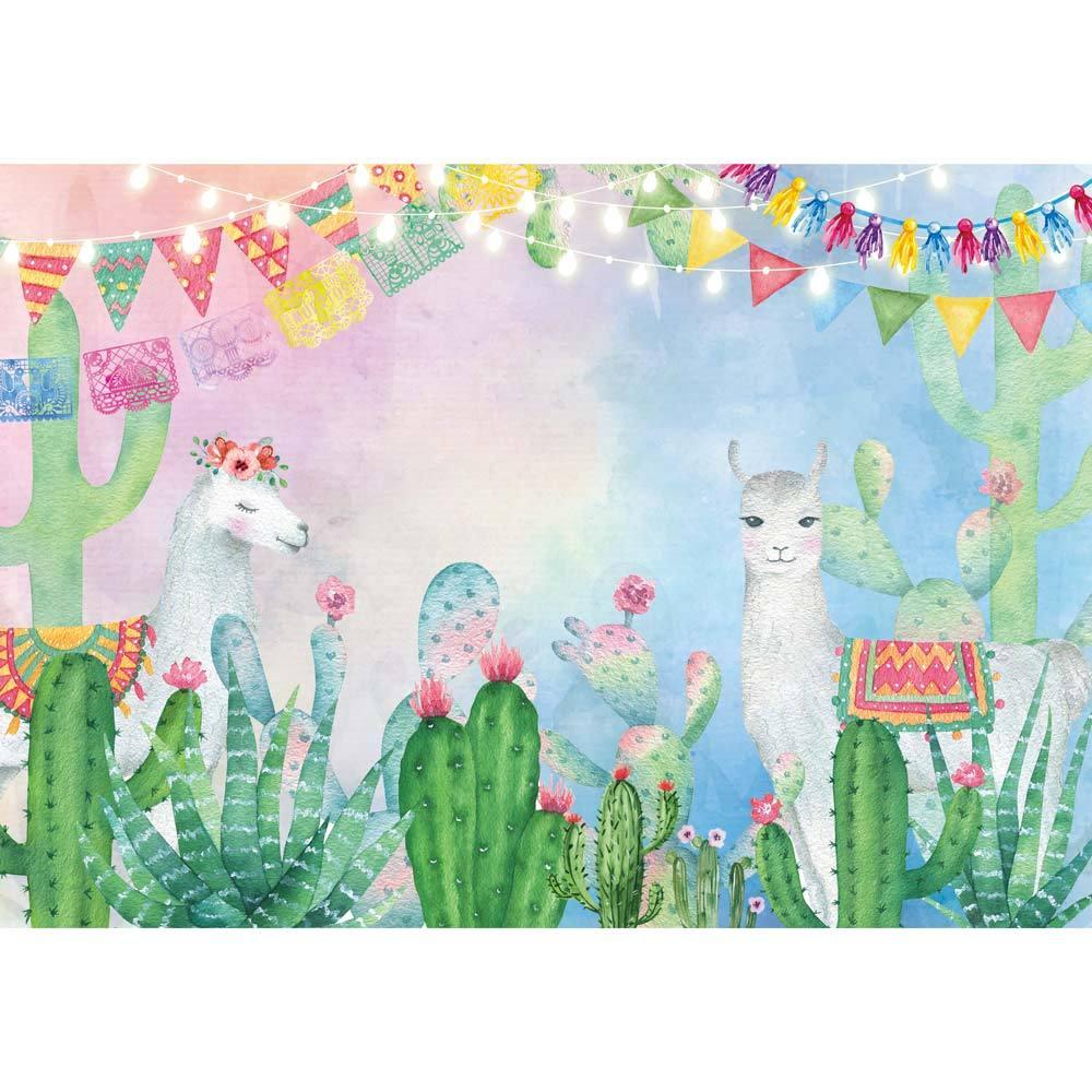 Allenjoy Mexican Backdrop Cactus Alpaca Flag Lights for Girls Baby Shower Party - Allenjoystudio