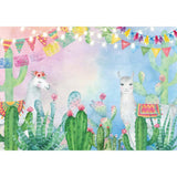 Allenjoy Mexican Backdrop Cactus Alpaca Flag Lights for Girls Baby Shower Party