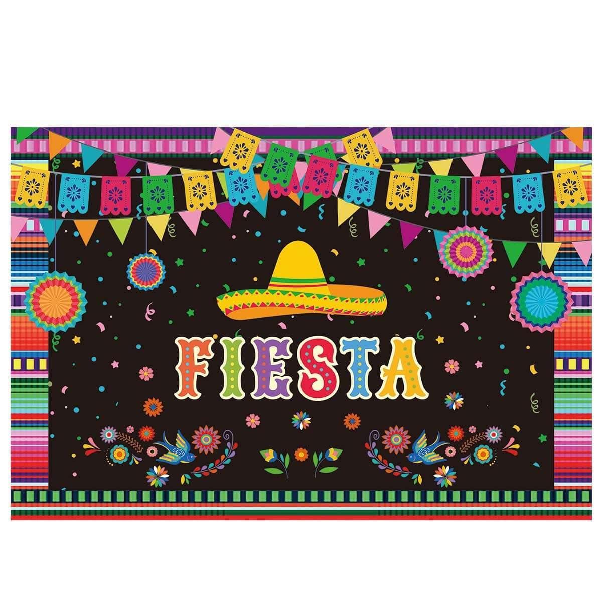 Allenjoy Mexican Fiesta Backdrop for Cinco De Mayo Carnival Colorful Flags Floral - Allenjoystudio