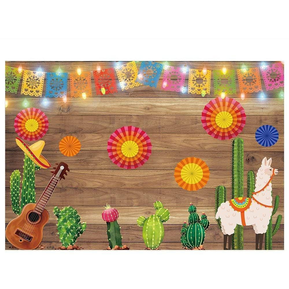 Allenjoy Mexican Fiesta Backdrop Guitar Party Background Colorful Flags Flowers Banner - Allenjoystudio
