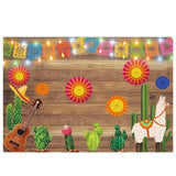 Allenjoy Mexican Fiesta Backdrop Guitar Party Background Colorful Flags Flowers Banner