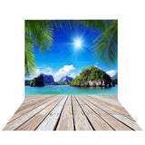Allenjoy Natural Scenery Beach Sea Summer Backdrop with Wood Floor