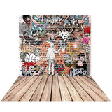 Allenjoy New Backdrop Cartoon Graffi Brick Wall Floor Cool for Children for Photostudio