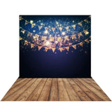 Allenjoy Patriotic Golden Flags Stars Backdrop with Wood Floor