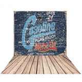 Allenjoy Photo Background Graffiti Brick Wall Blue Cool Wooden Floor Background for Photo