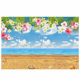 Allenjoy Sand Beach Flowers Blue Sky Backdrop