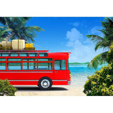 Allenjoy Summer Red Bus Sea Travel Backdrop