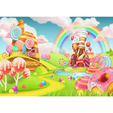 Allenjoy Photocall Candy Backdrop Rainbow Cloud Chocolate House for Children Party