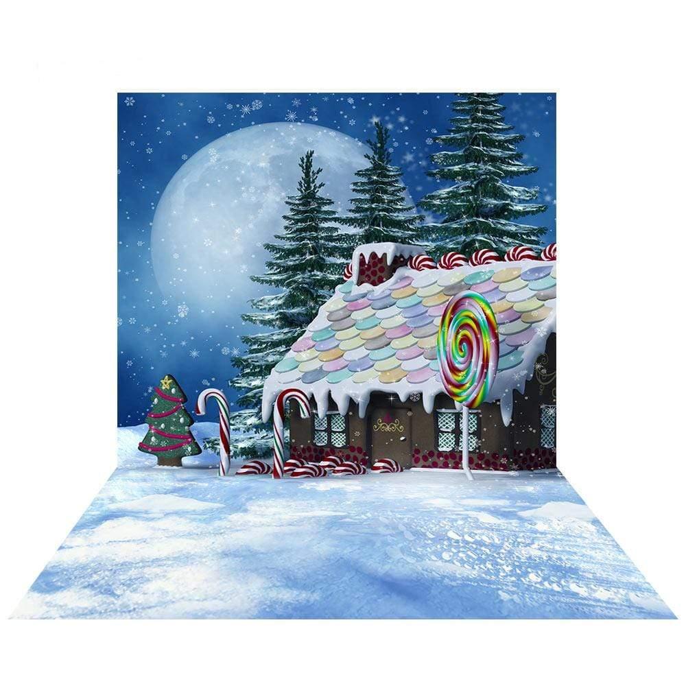 Allenjoy Candy House Christmas Tree Lollipop Cartoon Backdro for Children - Allenjoystudio