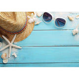 Allenjoy Summer Seastar Voyage Hat Shell Blue Wooden Backdrop