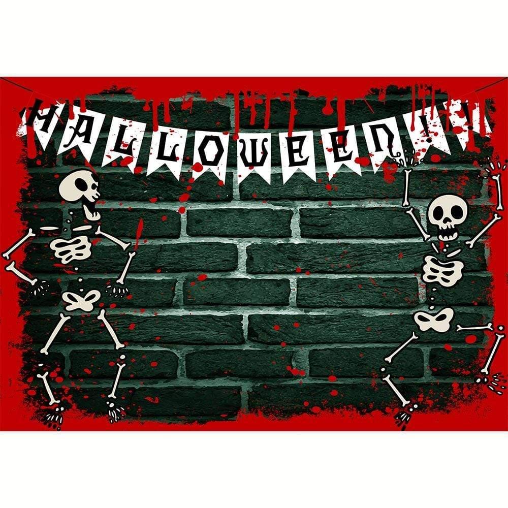 Allenjoy Bloody Brick Wall Skeleton Halloween Backdrop - Allenjoystudio