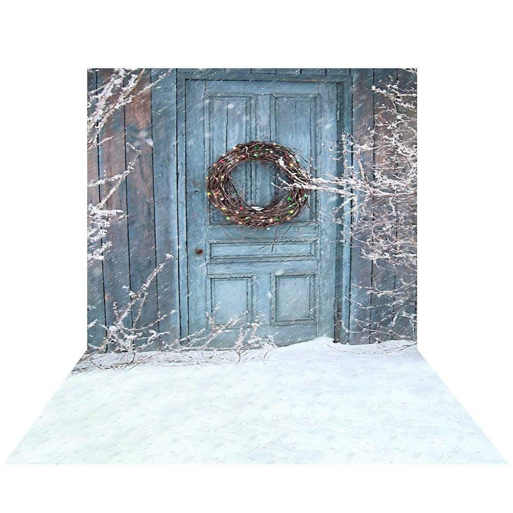 Allenjoy Winter Snow Door Christmas Wreath Backdrop - Allenjoystudio
