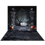 Allenjoy Halloween Pumpkin Door Zombie Cemetery Gate Backdrop - Allenjoystudio