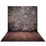 Allenjoy Vintage Brick Wall Brown Wooden Floor Backdrop