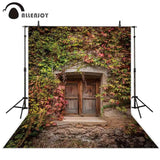 Allenjoy Photography Background Colorful Plants Mottled Stone Wall Wooden Window Backdrop