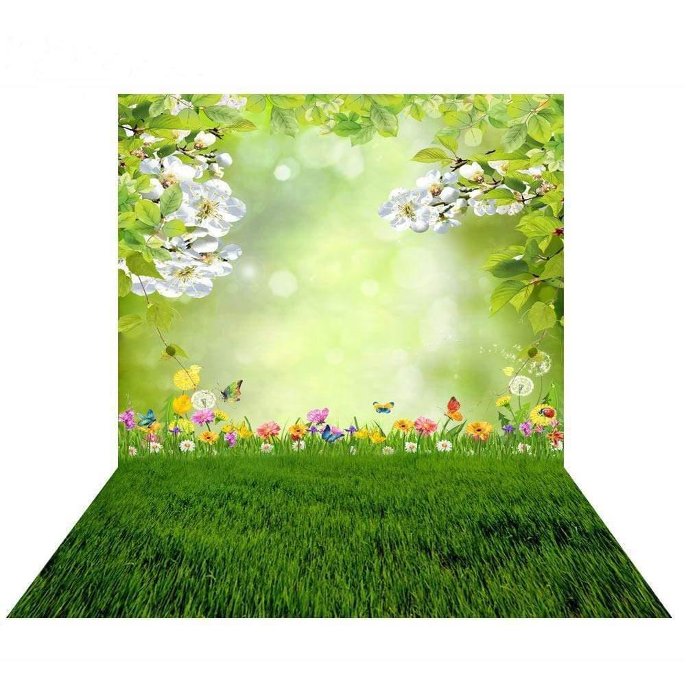 Allenjoy Spring Photgraphy Backdrop Flower Butterfly Green Grass - Allenjoystudio