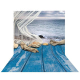 Allenjoy Summer Backdrop Sea Shells Blue Wood Floor Backdrop