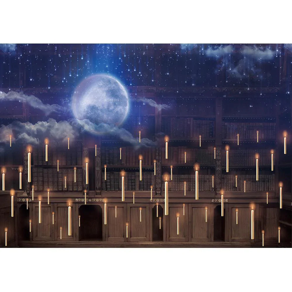 Allenjoy Halloween Hall Magic Candle Moon Night Sky Backdrop - Allenjoystudio