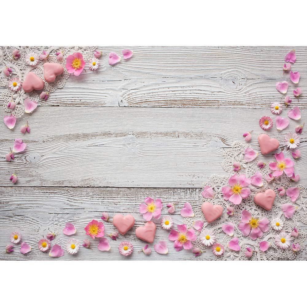 Allenjoy White Wood Backdrop with Pink Floral Heart - Allenjoystudio