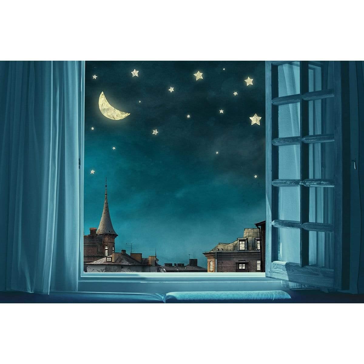 Allenjoy Photography Background Window Moon Cartoon Night Stars Dream Backdrop Photobooth - Allenjoystudio