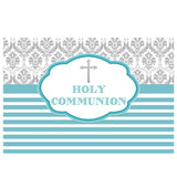 Allenjoy Holy Communion Backdrops with  Damask White and Blue Stripe