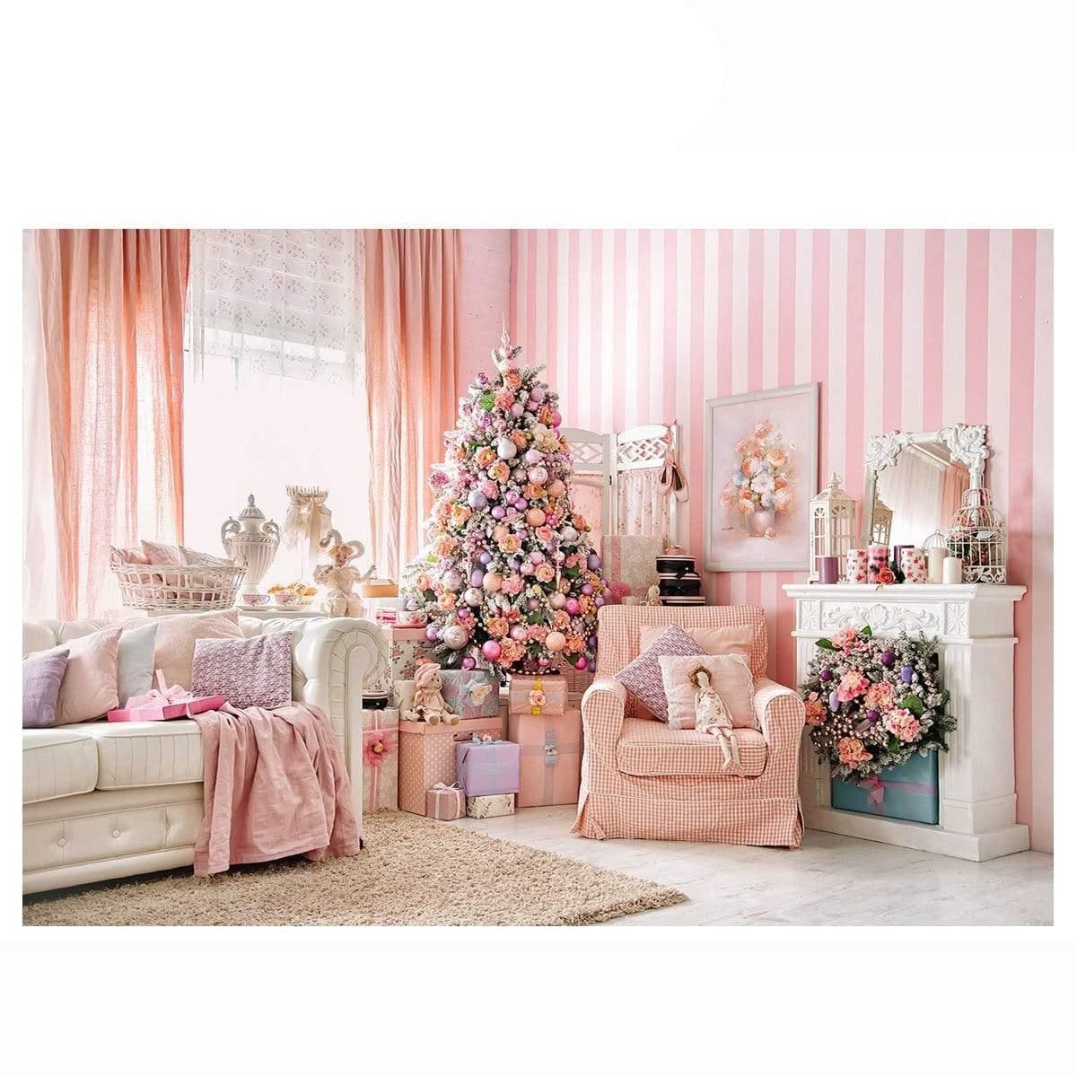 Allenjoy Christmas Pink Warm House Tree Sofa Boudoir Backdrop - Allenjoystudio