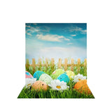 Allenjoy Easter Colorful Easter Eggs Fence Grass Spring Background - Allenjoystudio
