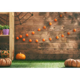 Allenjoy Halloween Wood Wall Pumpkin Spider Web Backdrop