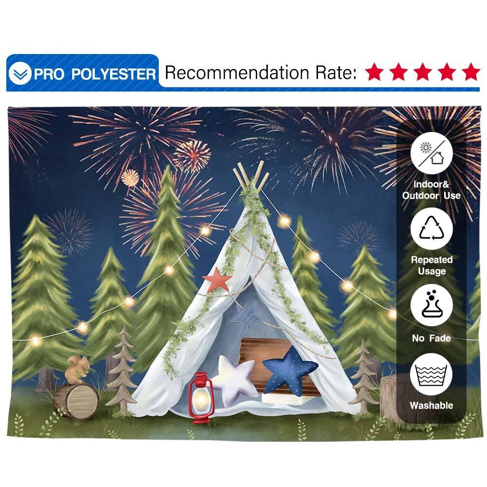 Allenjoy Pine trees Fireworks Tents Independent Day Bakdrop for Children Photobooth - Allenjoystudio