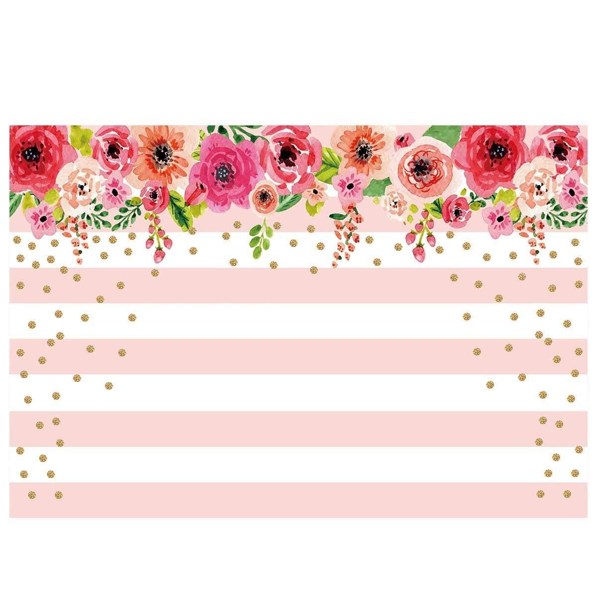 Allenjoy Pink and White Stripes Rose Floral Mother's Day Backdrop - Allenjoystudio