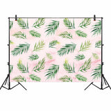 Allenjoy Pink Backdrop Oil Painting Green Leaves Decoration Photographic Background - Allenjoystudio