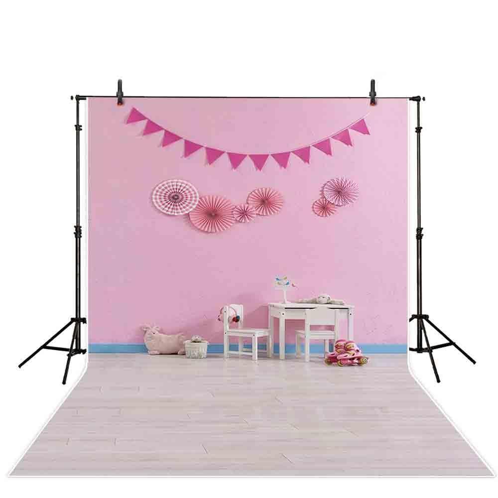 Allenjoy Pink Backdrop Pinwheel Star Flag Banner Indoor Backdround for Girl Birthday Party - Allenjoystudio