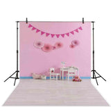 Allenjoy Pink Backdrop Pinwheel Star Flag Banner Indoor Backdround for Girl Birthday Party