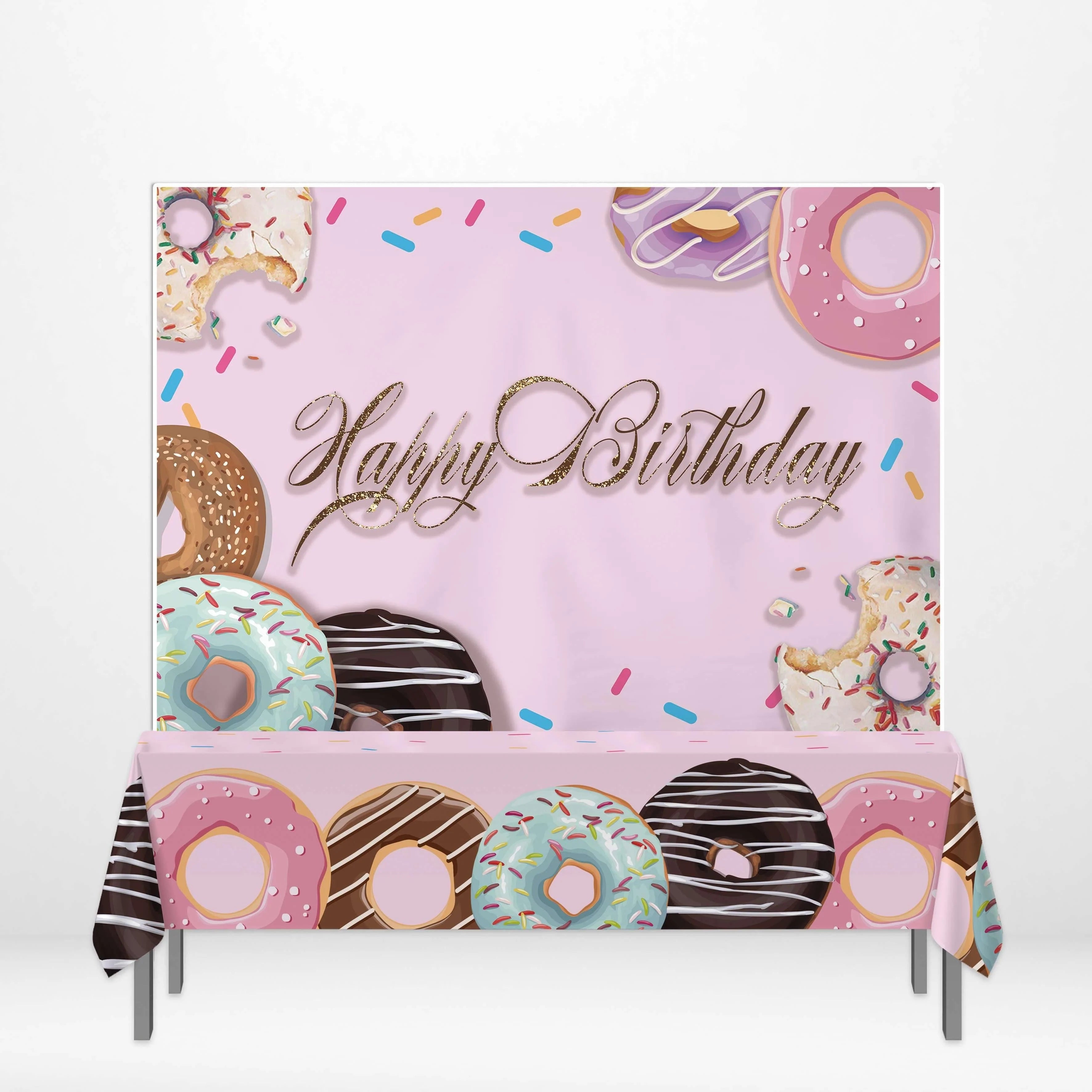Allenjoy Pink Donuts Backdrop Tablecloth for Birthday - Allenjoystudio