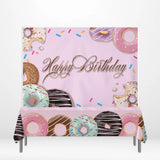 Allenjoy Pink Donuts Backdrop Tablecloth for Birthday