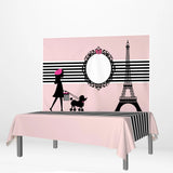 Allenjoy Pink Eiffel Tower Lady Dog Romantic Backdrop Stripes Tablecloth - Allenjoystudio