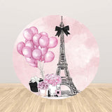 Allenjoy Pink Paris Balloon Round Backdrop for Girls