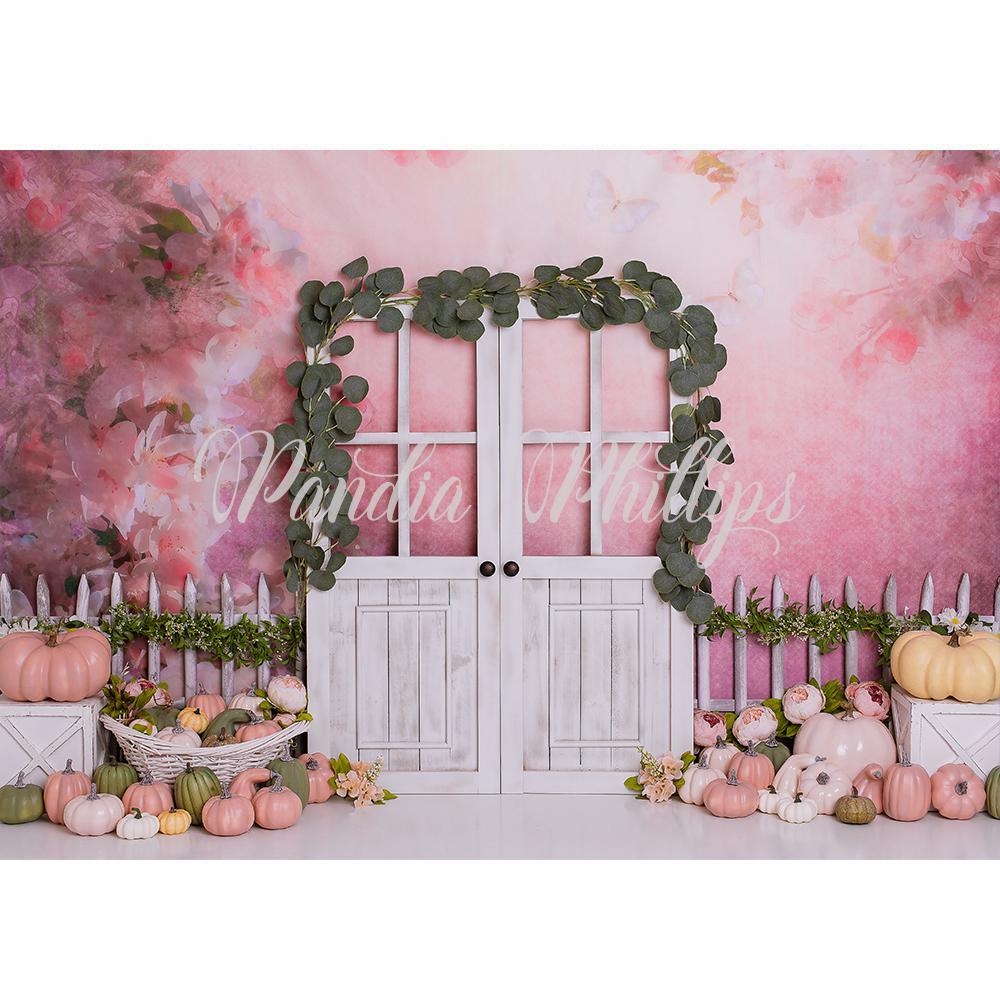 Allenjoy Pink Pumpkin Floral Background Designed by Panida Phillips - Allenjoystudio