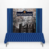 Allenjoy Police Station Brick Wall Curtain Banner Blue Stripes Tablecloth