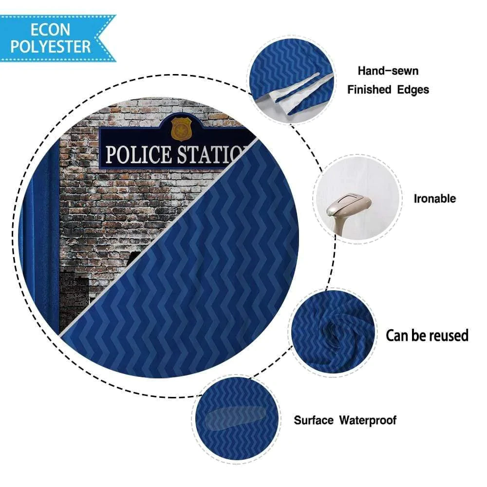Allenjoy Police Station Brick Wall Curtain Banner Blue Stripes Tablecloth - Allenjoystudio