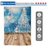Allenjoy Blue Bokeh Christmas Tree Backdrop with Wood Floor - Allenjoystudio
