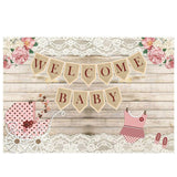 Allenjoy WELCOME BABY Pink Baby Carriage Vintage Ginger Wood Backdrop